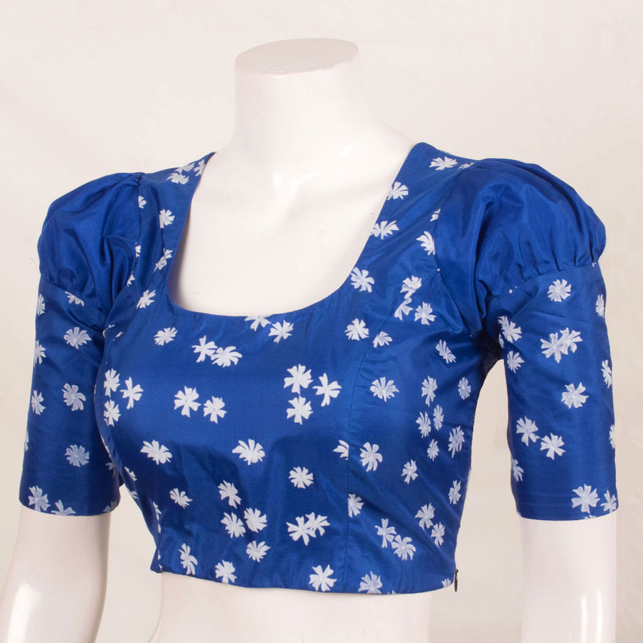 Hand Block Printed Silk Designer Blouse with Puff Sleeve, Tie-Up Back and Padding