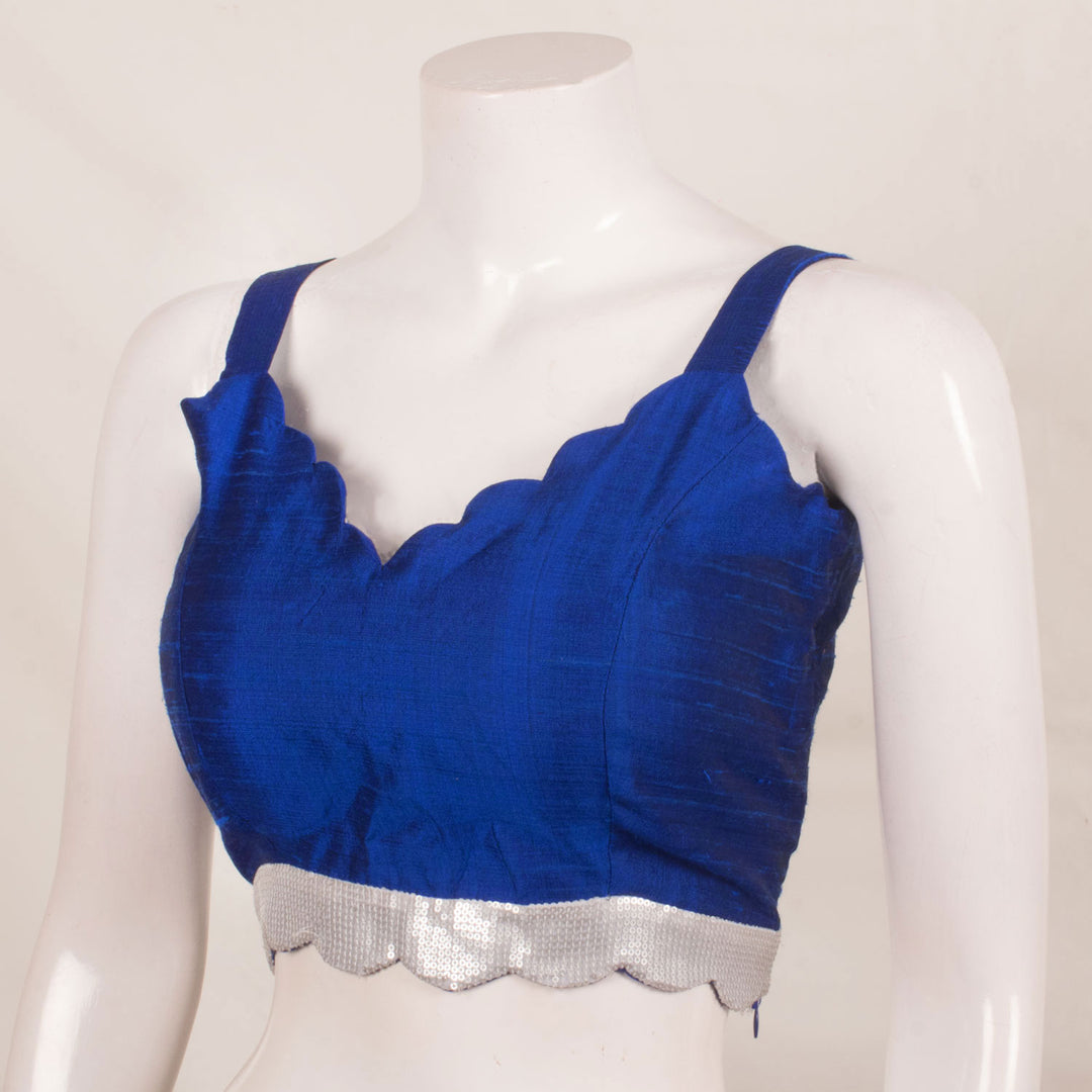 Handcrafted Sleeveless Raw Silk Designer Blouse with Scallop Cut, Sequin Waist, Side Zip and Padding