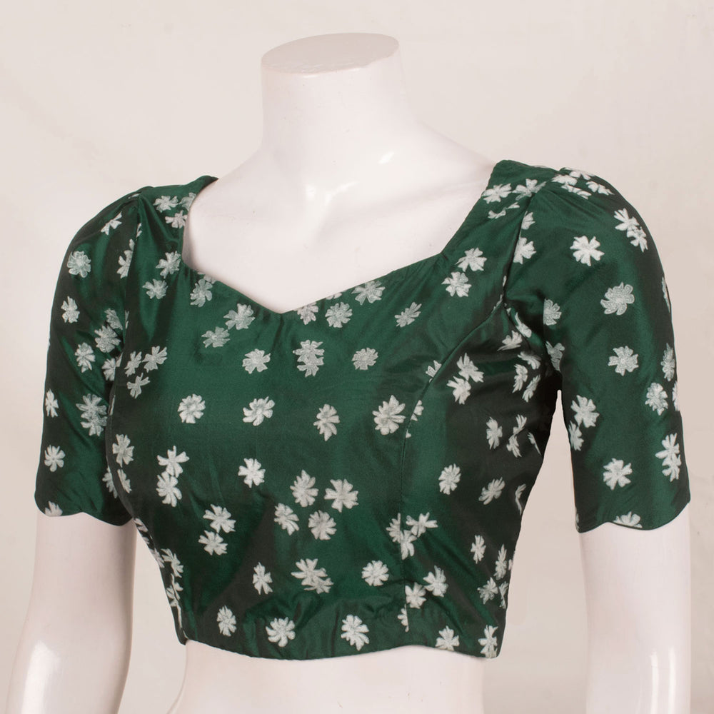 Hand Block Printed Silk Designer Blouse with Padding, Back Tie-Up and Scallop Design Sleeve