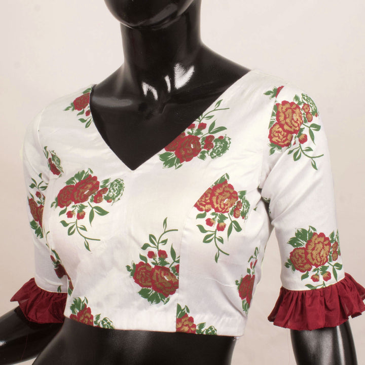 Hand Block Printed Cotton Designer Blouse with Padding and Ruffle Sleeve