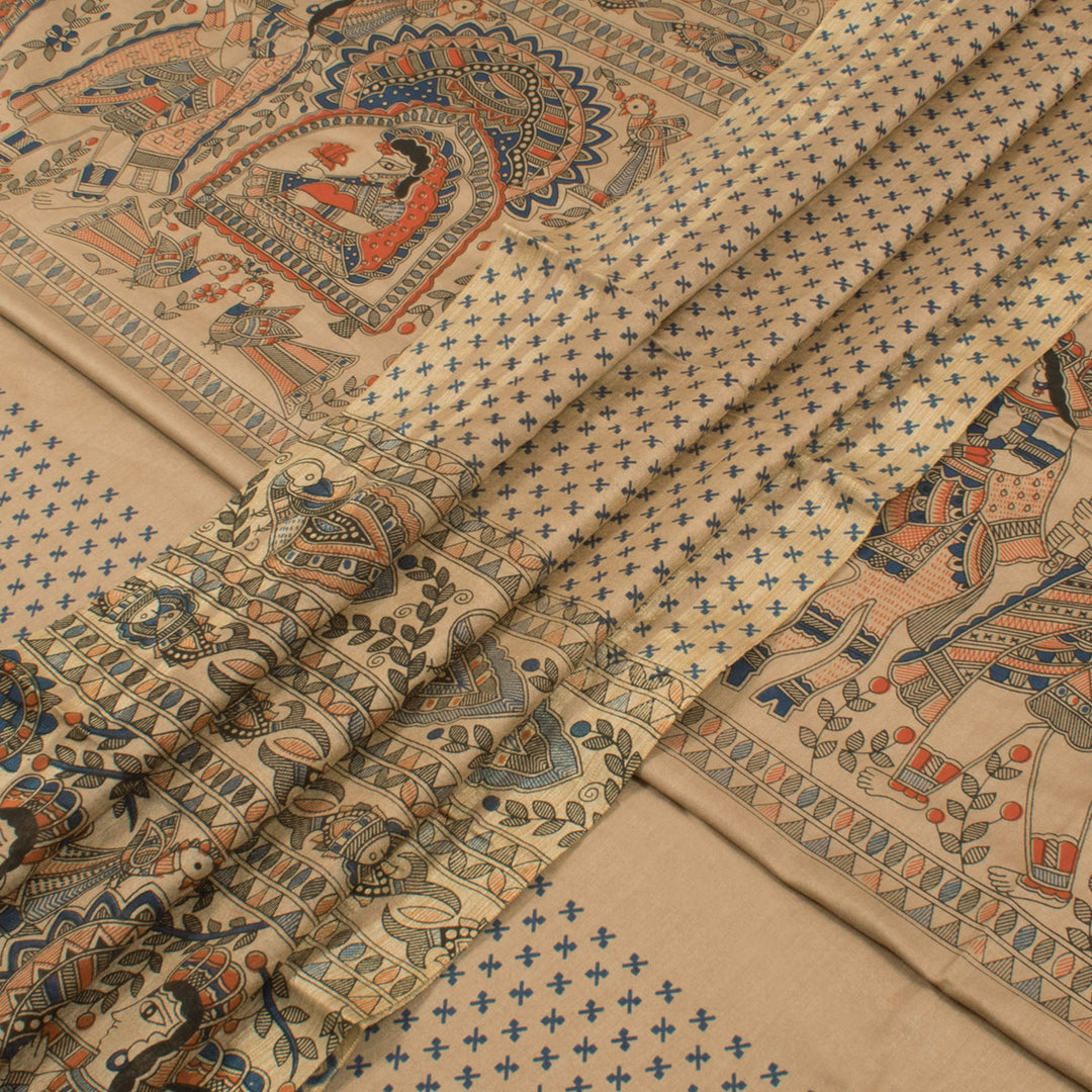 Handcrafted Bhagalpur Silk 3-Piece Salwar Suit Material with Madhubani Print