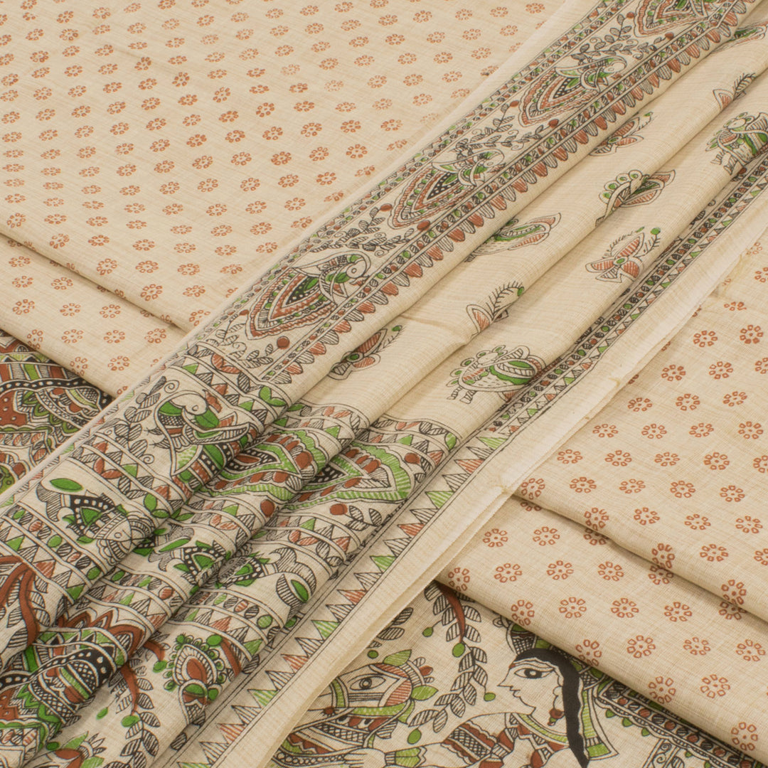 Handcrafted Bhagalpur Silk 2-Piece Salwar Suit Material with Madhubani Print
