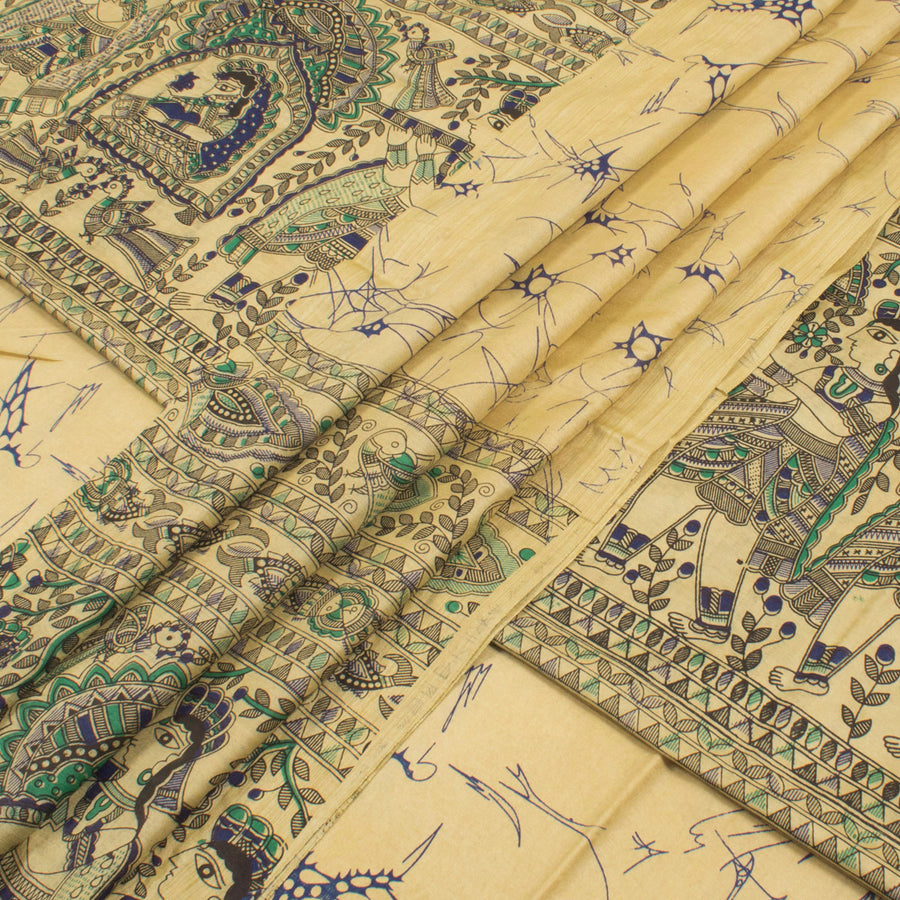 Handcrafted Bhagalpur Silk 3-Piece Salwar Suit Material with Madhubani Print