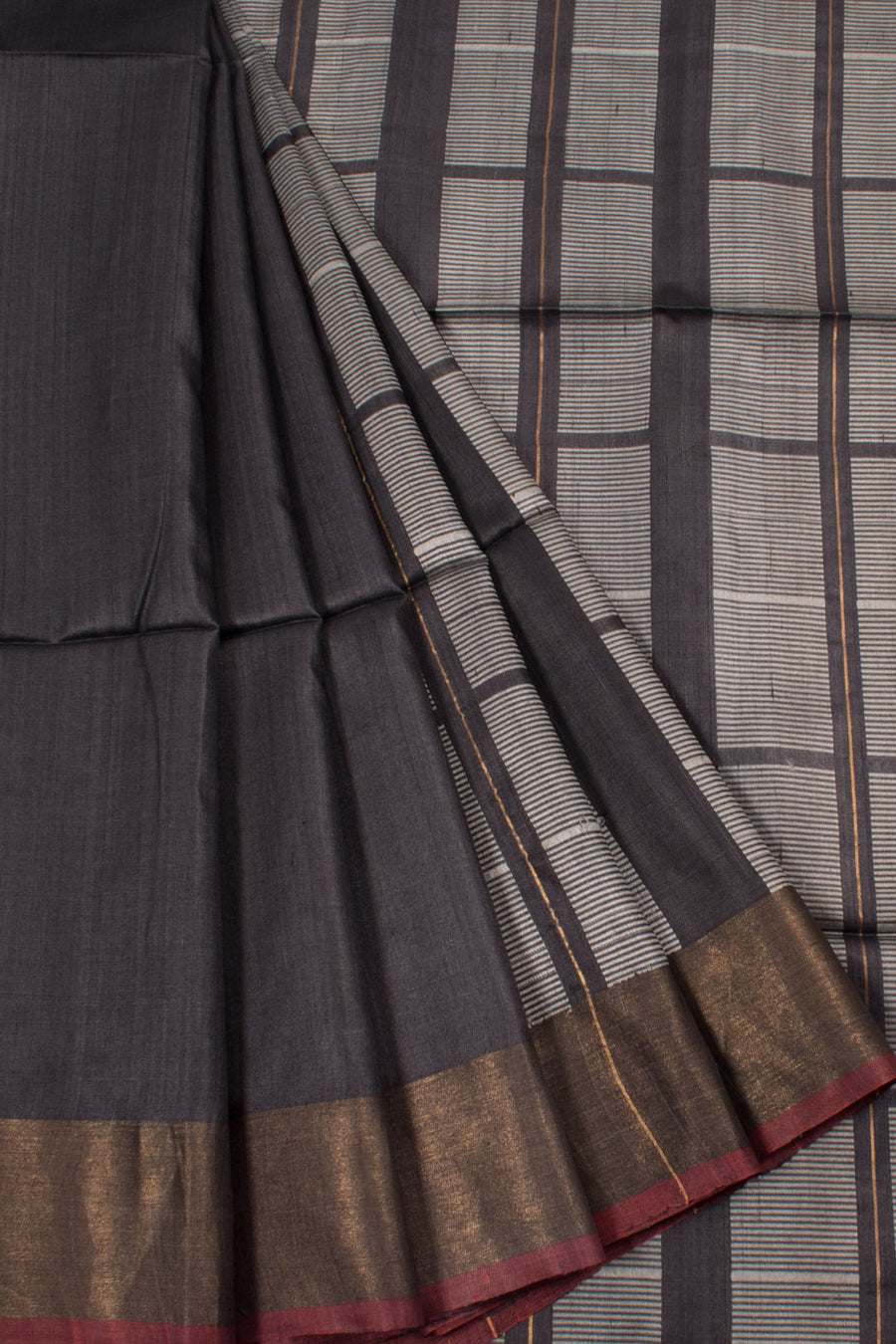 Handloom Half and Half Kadam Tussar Silk Saree with Zari Stripes Design 