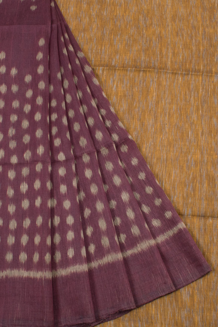 Handloom Linen Ikat Tussar Silk Saree with Polka Design 