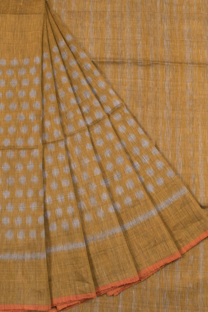 Handloom Linen Ikat Tussar Silk Saree with Polka Design