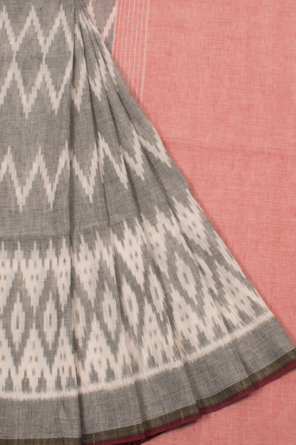 Handloom Linen Ikat Cotton Saree with Zigzag Design