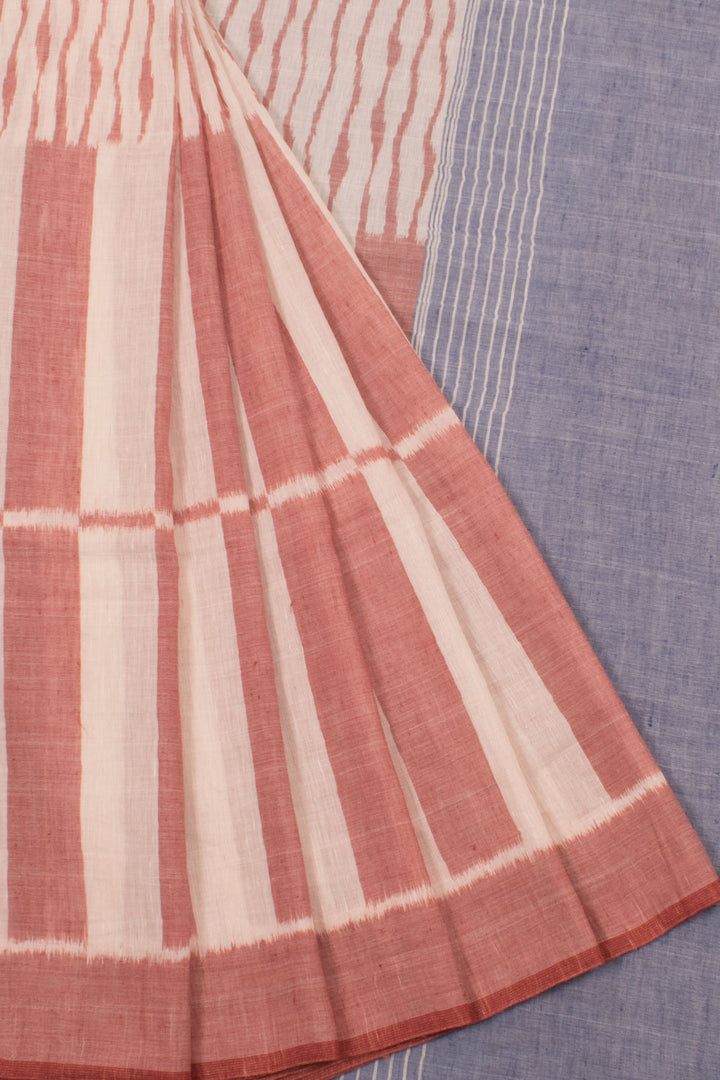 Handloom Linen Ikat Cotton Saree with Stripes Design