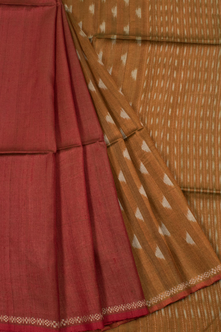 Handloom Half and Half Pahad Ikat Tussar Silk Saree Stripes Pallu