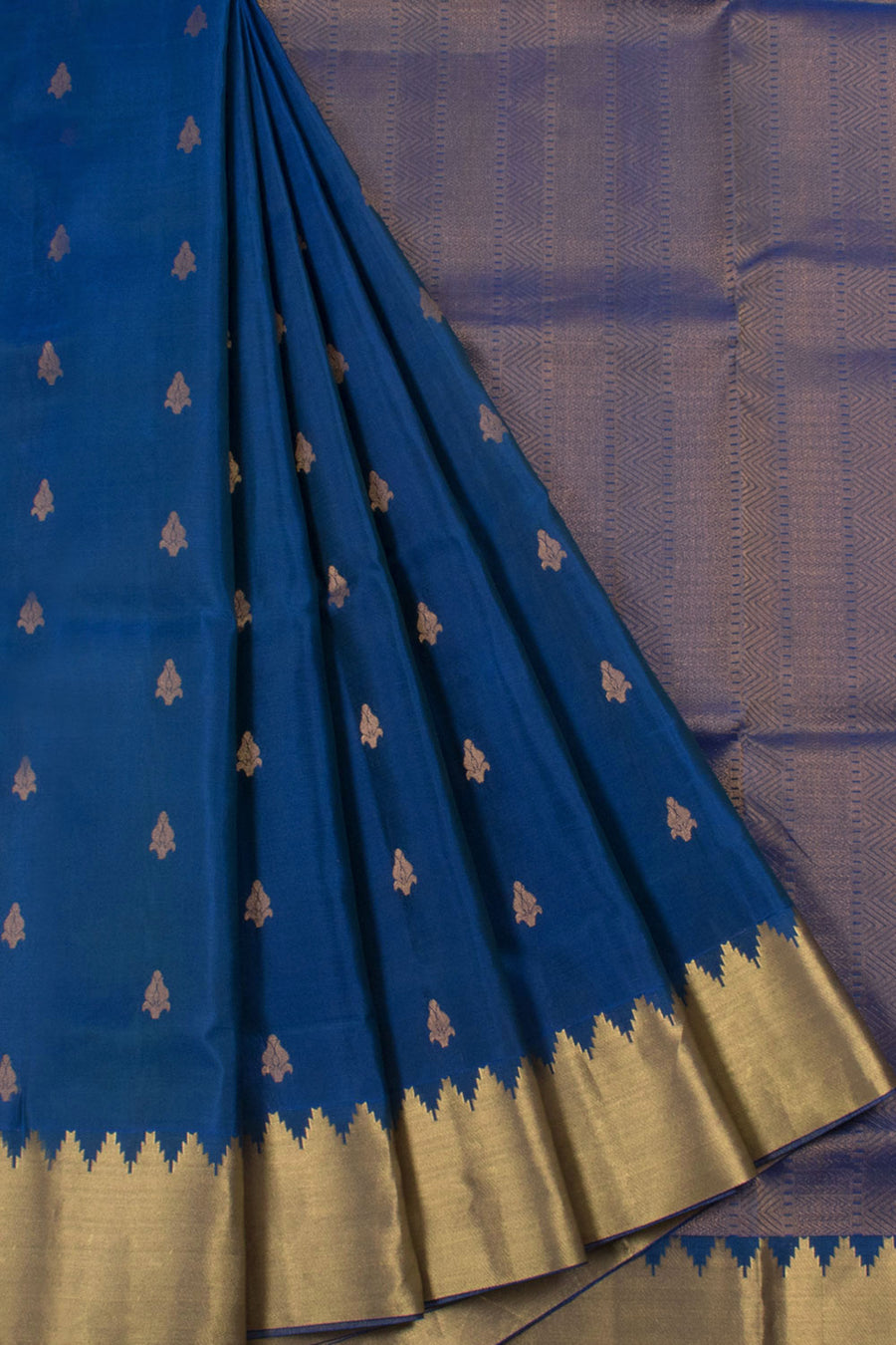 Handloom Kanjivaram Soft Silk Saree with Floral Motifs and Temple Rekku Border