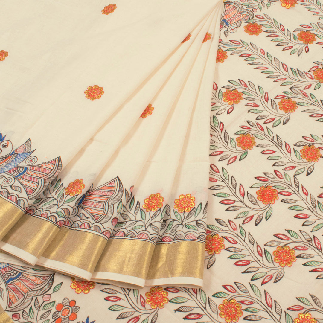 Madhubani Hand Painted  Cotton Saree 10055150