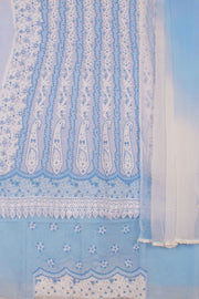 Hand Embroidered Chikankari Cotton 3-Piece Anarkali Suit Material with Daraz, Lace Work and Chiffon Crochet Border Dupatta 