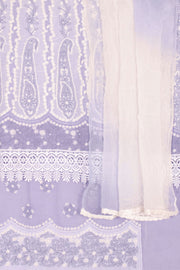 Hand Embroidered Chikankari Cotton 3-Piece Anarkali Suit Material with Daraz, Lace Work and Chiffon Crochet Border Dupatta