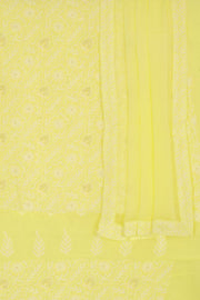 Hand Embroidered Chikankari Cotton 3-Piece Salwar Suit Material with Tepchi, Bead-Zari Work and Chiffon Dupatta