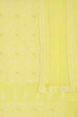 Hand Embroidered Chikankari Cotton 3-Piece Salwar Suit Material with Tepchi, Bead-Zari Work and Chiffon Dupatta