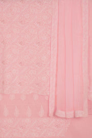 Hand Embroidered Chikankari Cotton 3-Piece Salwar Suit Material with Tepchi, Bead-Zari Work and Chiffon Dupatta