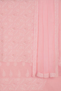 Hand Embroidered Chikankari Cotton 3-Piece Salwar Suit Material with Tepchi, Bead-Zari Work and Chiffon Dupatta