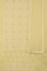 Hand Embroidered Chikankari Cotton 3-Piece Salwar Suit Material with Tepchi, Bead-Zari Work and Chiffon Dupatta