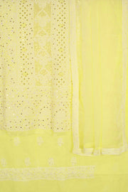 Hand Embroidered Chikankari Cotton 3-Piece Salwar Suit Material With Mukaish Work and Chiffon Dupatta