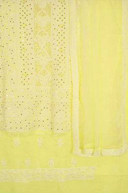 Hand Embroidered Chikankari Cotton 3-Piece Salwar Suit Material With Mukaish Work and Chiffon Dupatta