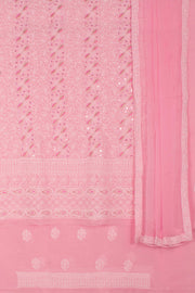 Hand Embroidered Chikankari Cotton 3-Piece Salwar Suit Material with Zari Resham, Mirror, Mukaish Work and Chiffon Dupatta