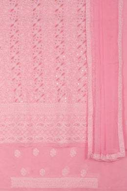 Hand Embroidered Chikankari Cotton 3-Piece Salwar Suit Material with Zari Resham, Mirror, Mukaish Work and Chiffon Dupatta