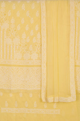 Hand Embroidered Chikankari Cotton 3-Piece Salwar Suit Material with Bead Work and Chiffon Dupatta