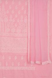 Hand Embroidered Chikankari Cotton 3-Piece Salwar Suit Material with Bead Work and Chiffon Dupatta