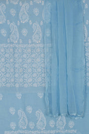 Hand Embroidered Chikankari Cotton 3-Piece Salwar Suit Material with Mukaish Work and Chiffon Crochet Border Dupatta