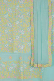 Hand Embroidered Chikankari Cotton 3-Piece Salwar Suit Material with Mukaish Work and Chiffon Dupatta