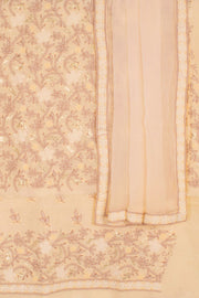Hand Embroidered Chikankari Cotton 3-Piece Salwar Suit Material with Mukaish Work and Chiffon Dupatta