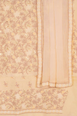 Hand Embroidered Chikankari Cotton 3-Piece Salwar Suit Material with Mukaish Work and Chiffon Dupatta