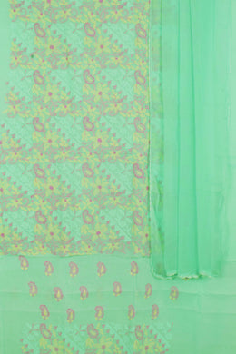 Hand Embroidered Chikankari Cotton 3-Piece Salwar Suit Material with Daraz Work and Chiffon Dupatta