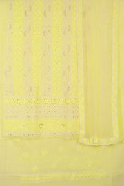 Hand Embroidered Chikankari Cotton 3-Piece Salwar Suit Material with Mukaish Work and Chiffon Dupatta