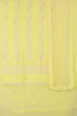 Hand Embroidered Chikankari Cotton 3-Piece Salwar Suit Material with Mukaish Work and Chiffon Dupatta