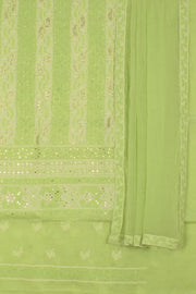 Hand Embroidered Chikankari Cotton 3-Piece Salwar Suit Material with Mukaish Work and Chiffon Dupatta