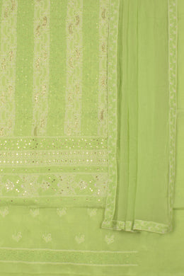 Hand Embroidered Chikankari Cotton 3-Piece Salwar Suit Material with Mukaish Work and Chiffon Dupatta