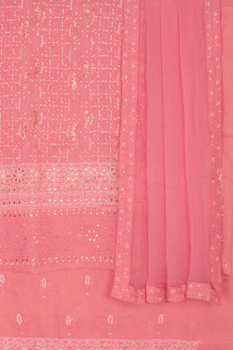 Hand Embroidered Chikankari Cotton 3-Piece Salwar Suit Material with Mukaish Work and Chiffon Dupatta