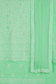 Hand Embroidered Chikankari Cotton 3-Piece Salwar Suit Material with Sequin, Bead Work and Chiffon Dupatta