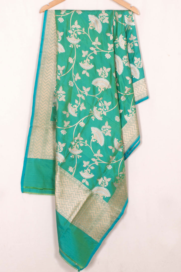 Handloom Banarasi Katrua Katan Silk Dupatta with Jangla Design and Chevron Design Border and Palla