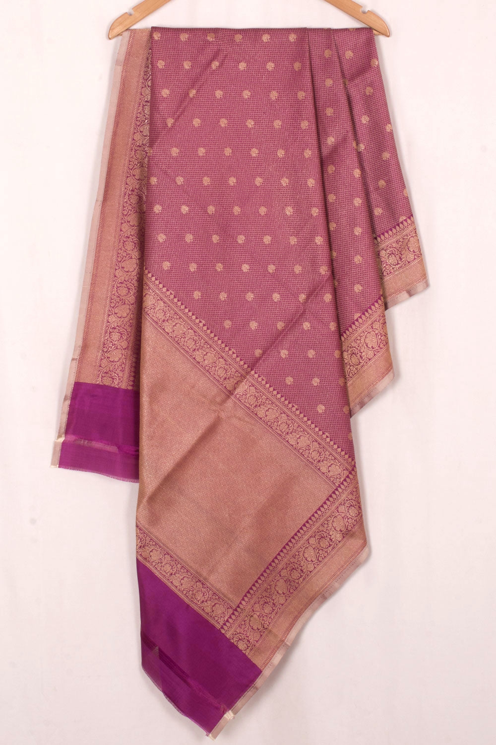 Handloom Banarasi Tanchoi Katan Silk Dupatta with Diagonal Zari Checks Floral Design