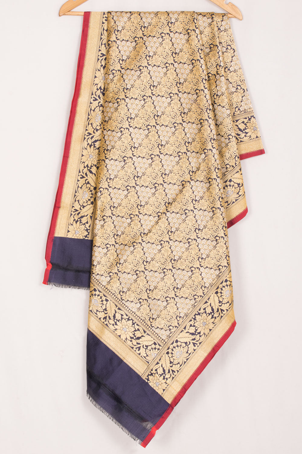 Handloom Banarasi Brocade Silk Dupatta with Zari Border and Floral Design 