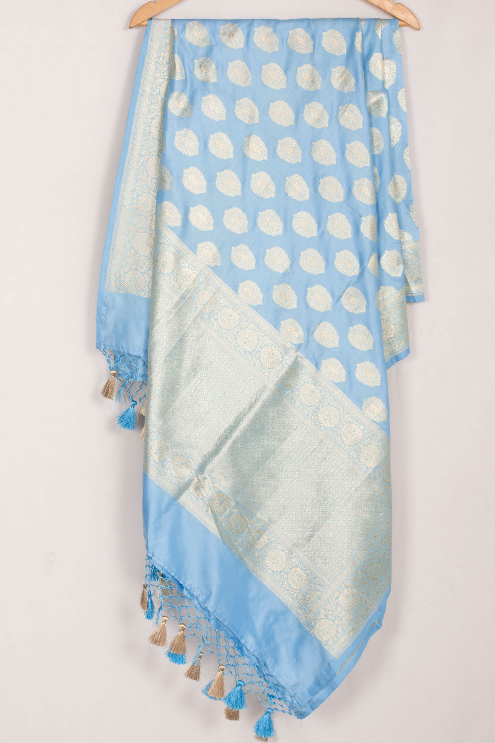 Handloom Banarasi Katrua Katan Silk Dupatta with Zari Border and Floral Design