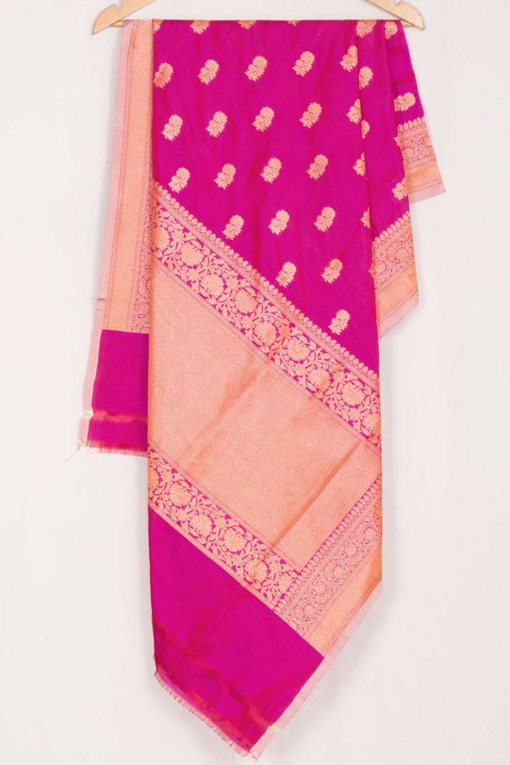 Handloom Banarasi Katrua Silk Dupatta with Zari Border and Floral Design