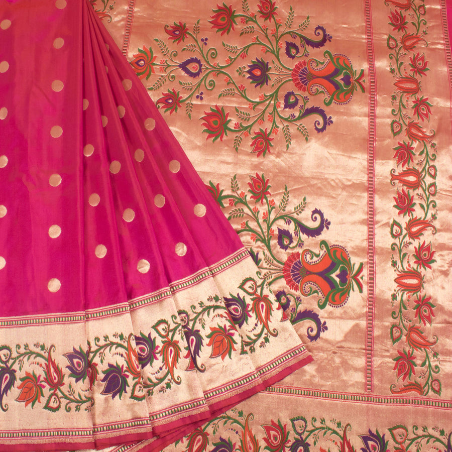Handloom Banarasi Katan Silk Saree With Polka Dots Motifs Paithani Design Border and Pallu