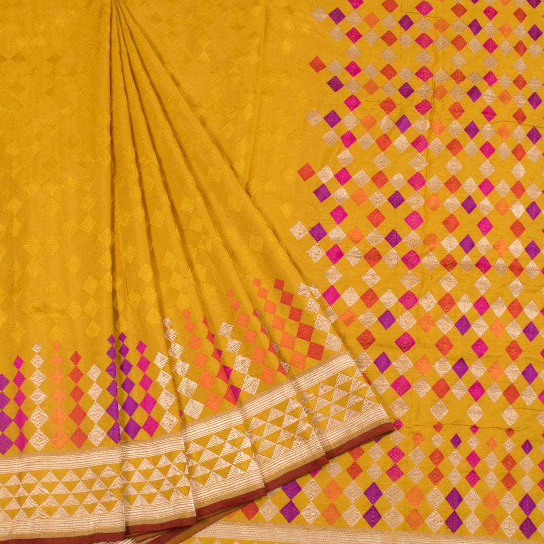 Handloom Banarasi Tanchoi Katan Silk Saree With Meenakari Diamond Motifs Border and Pallu 