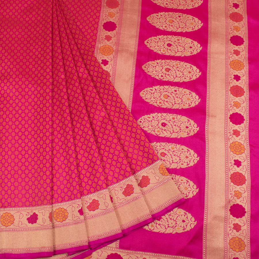 Handloom Banarasi Tanchoi Katan Silk Saree With Brocade Floral Border and Pallu