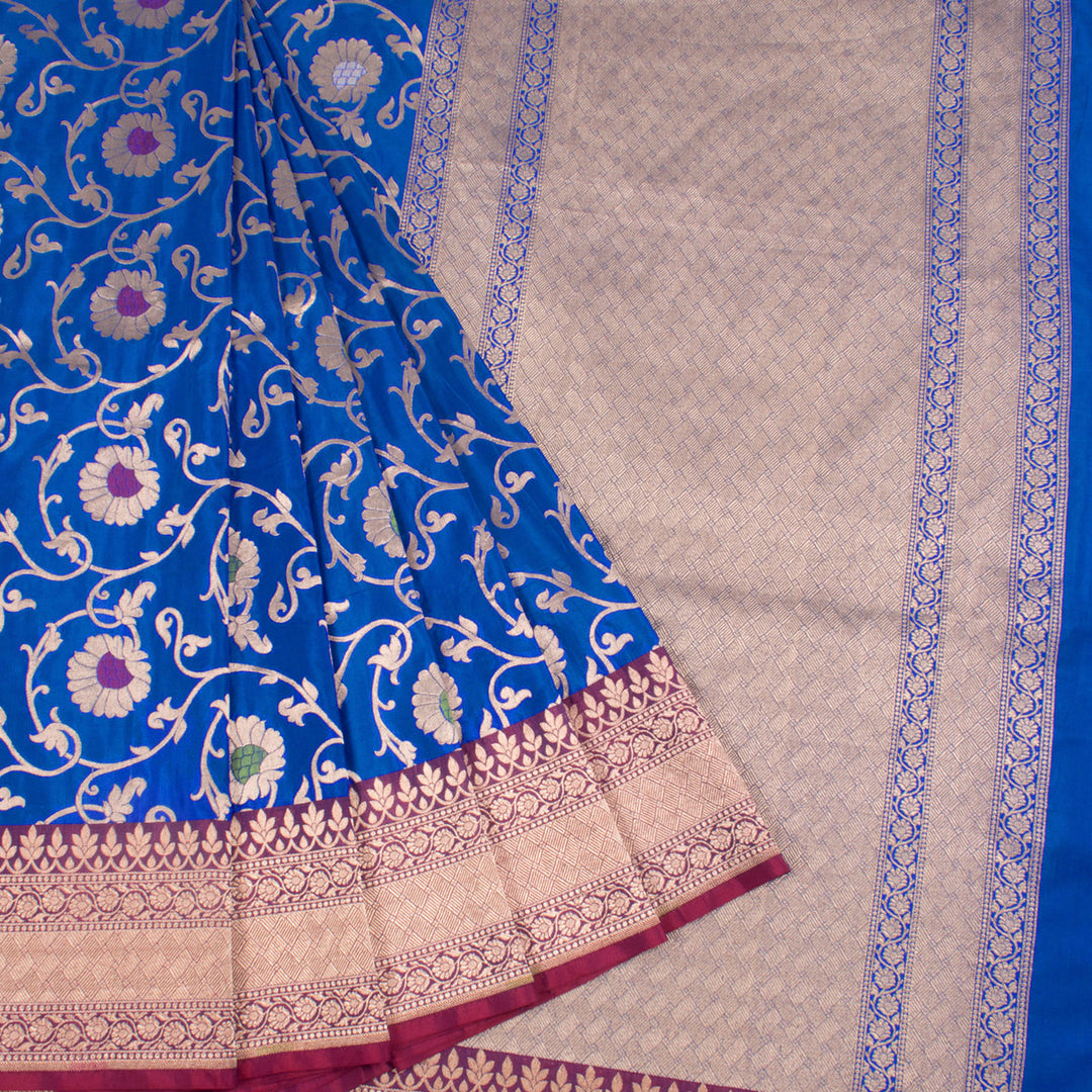 Handloom Banarasi Katrua Katan Silk Saree with Meenakari Jangla Design and contrast Border