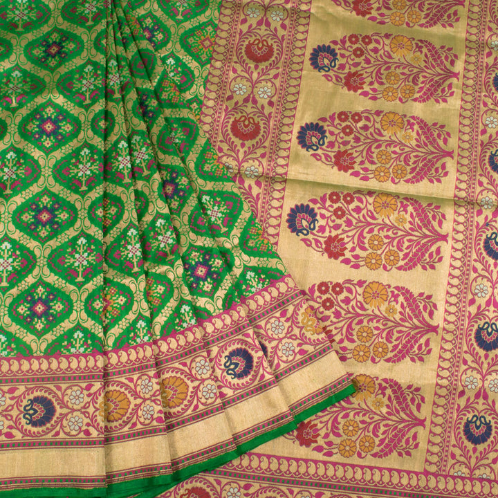 Handloom Patola Banarasi Katan Silk Saree with Jaal Design and Brocade Border