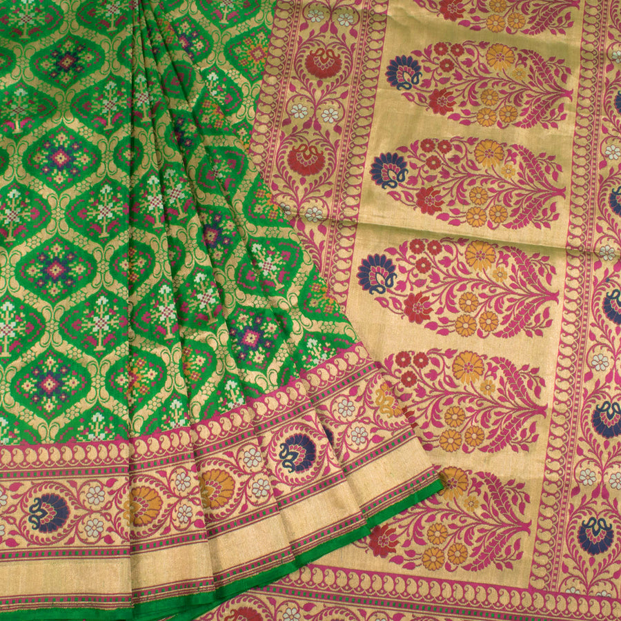 Handloom Patola Banarasi Katan Silk Saree with Jaal Design and Brocade Border
